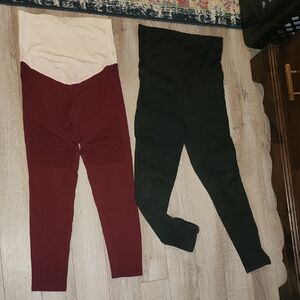 Pinkblush Maternity Burgundy and Black Leggings Set- Both Medium
